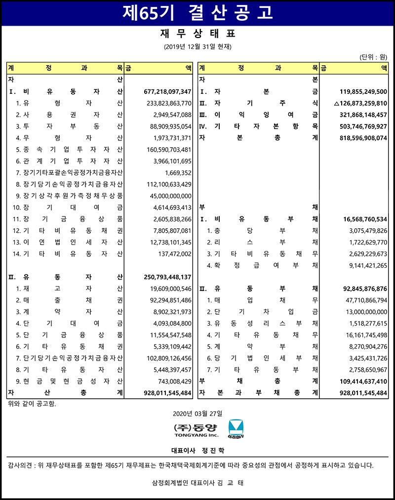 제65기-결산공고-재무상태표_200325